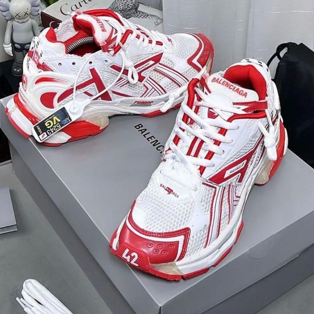 Balenciaga Women's Red and White Sneakers